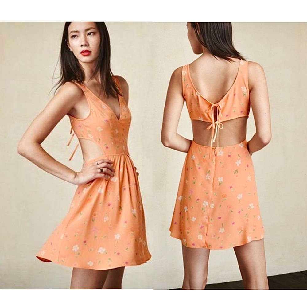REFORMATION Floral Creamsicle V-Neck Sleeveless Coquette Fairycore Y2K Dress 4